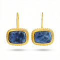 Handmade sodalite dangle earrings in 925 sterling silver with gold plating, artisan jewelry by Sultan Yilmaz Bodrum featuring natural blue gemstones
