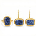 Handmade sodalite dangle earrings in 925 sterling silver with gold plating, artisan jewelry by Sultan Yilmaz Bodrum featuring natural blue gemstones
