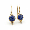 Handmade sodalite dangle earrings in 925 sterling silver with gold plating, artisan jewelry by Sultan Yilmaz Bodrum featuring natural blue gemstones
