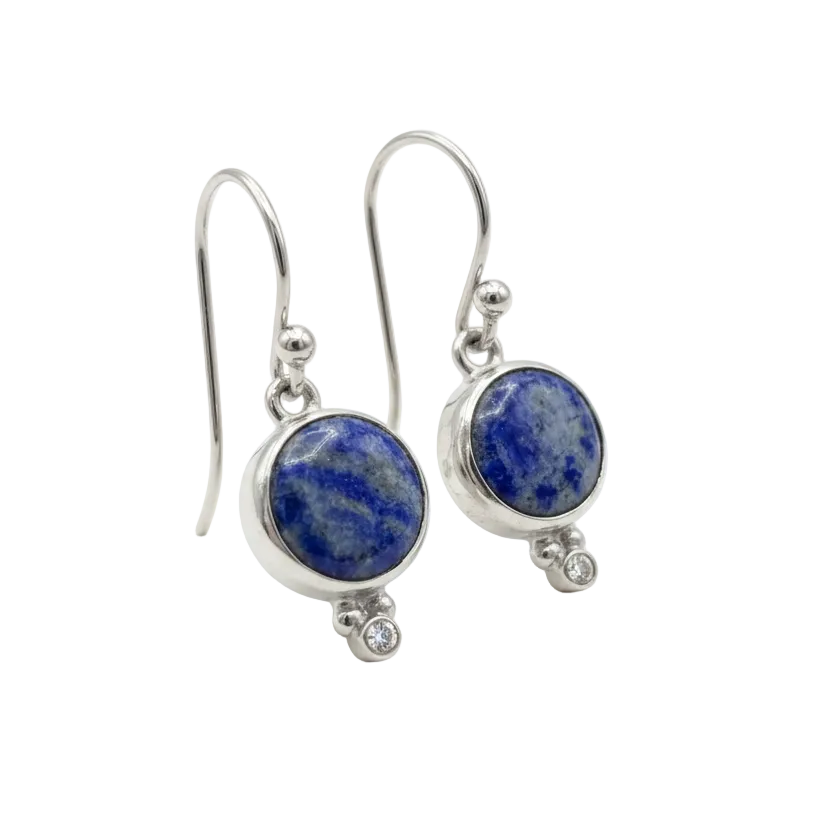 Sodalite gemstone earrings in 925 sterling silver with gold plating, handcrafted Turkish artisan jewelry by designer Sultan Bodrum
