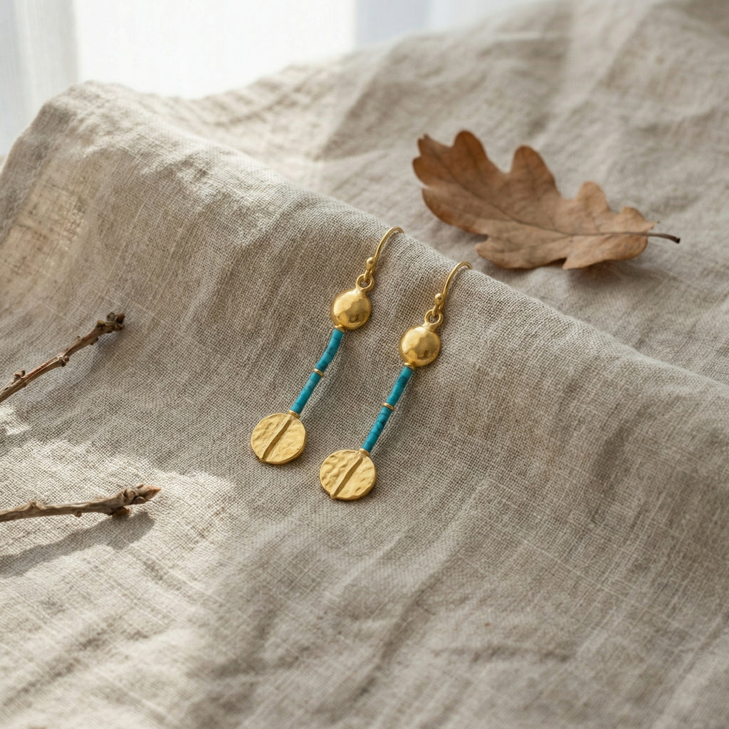 Turkish artisan turquoise earrings, 925 sterling silver heritage design, handcrafted gemstone jewelry by Sultan Bodrum