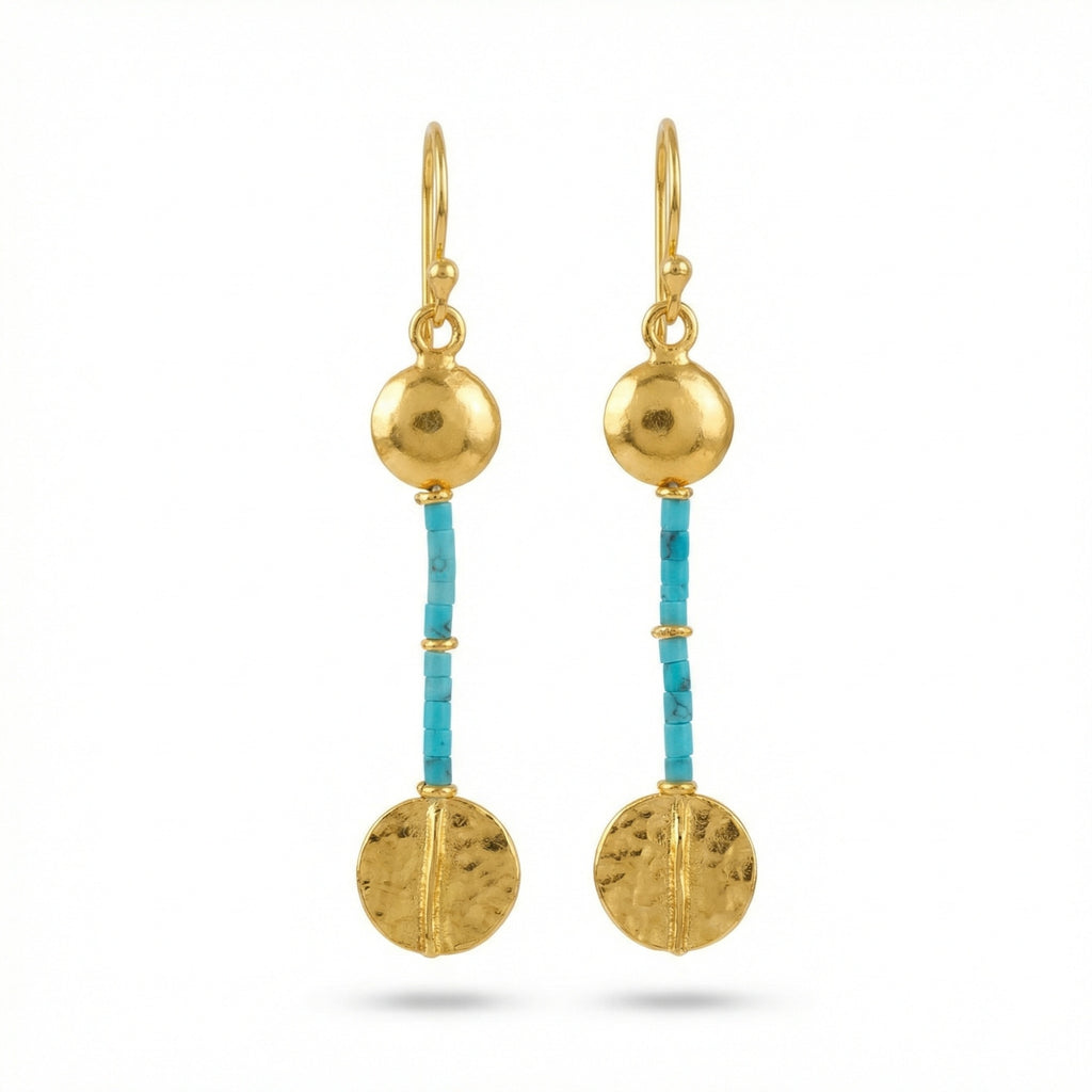 Turkish Troy heritage turquoise gemstone earrings, 925 sterling silver, ancient inspired design by Sultan Bodrum