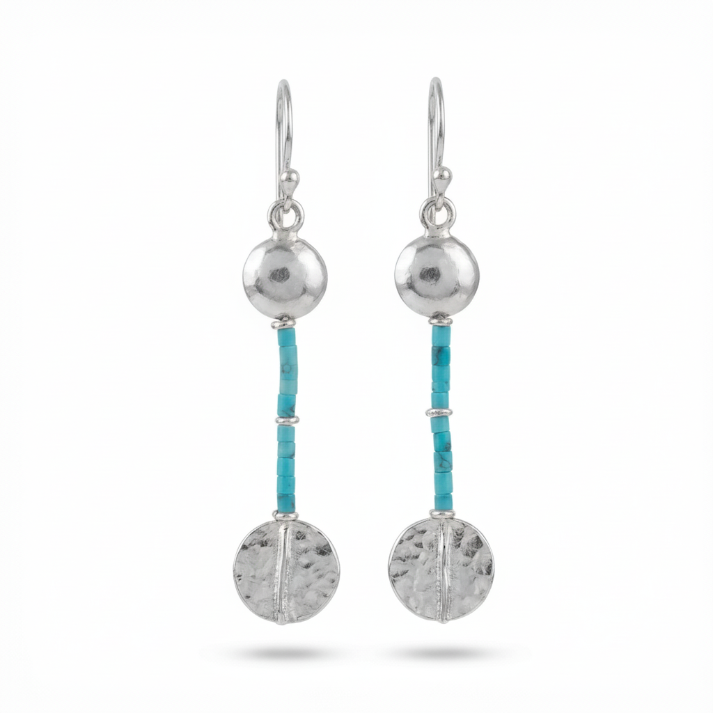 Troy heritage turquoise gemstone earrings, 925 silver handmade Turkish jewelry, ancient inspired design by Sultan Bodrum