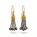Handcrafted black onyx Troy-style dangle earrings in 925 sterling silver with oxidized finish, designed by Sultan in Bodrum, Turkey
