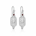 garnet coin dangle earrings in 925 sterling silver with natural red gemstone handcrafted by Turkish designer Sultan in Bodrum
