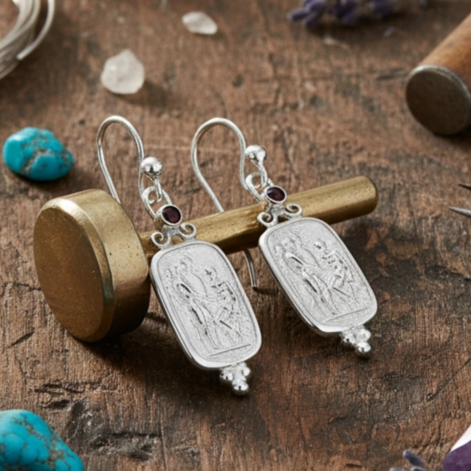 Dainty garnet coin dangle earrings, perfect gift for her, handcrafted in Bodrum atelier with ancient symbolism