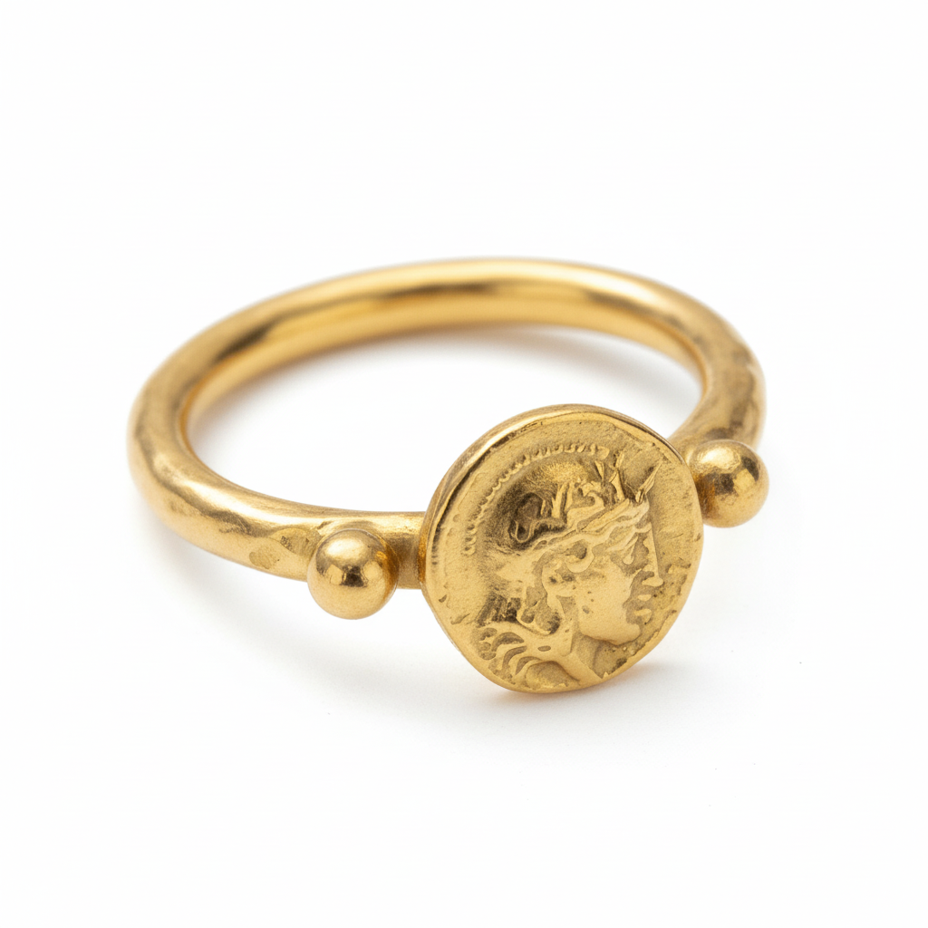 Gold plated Alexander ring, unique wearable art, Bodrum atelier