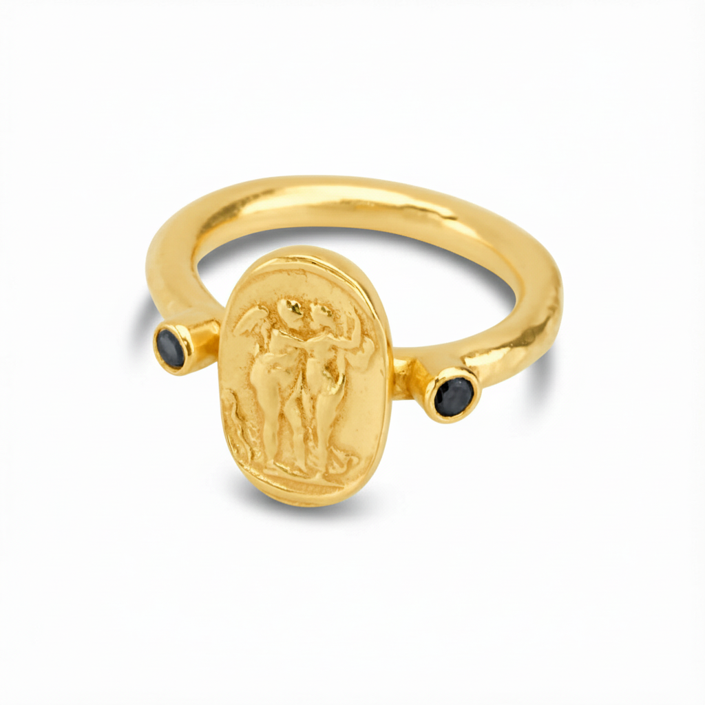 Gold plated black onyx ring, meaningful gift, contemporary style