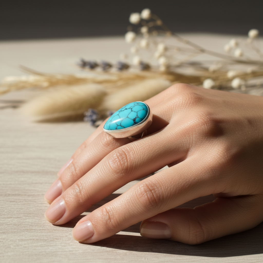 handcrafted artisan hammered  flat band turquoise ring by sultan bodrum