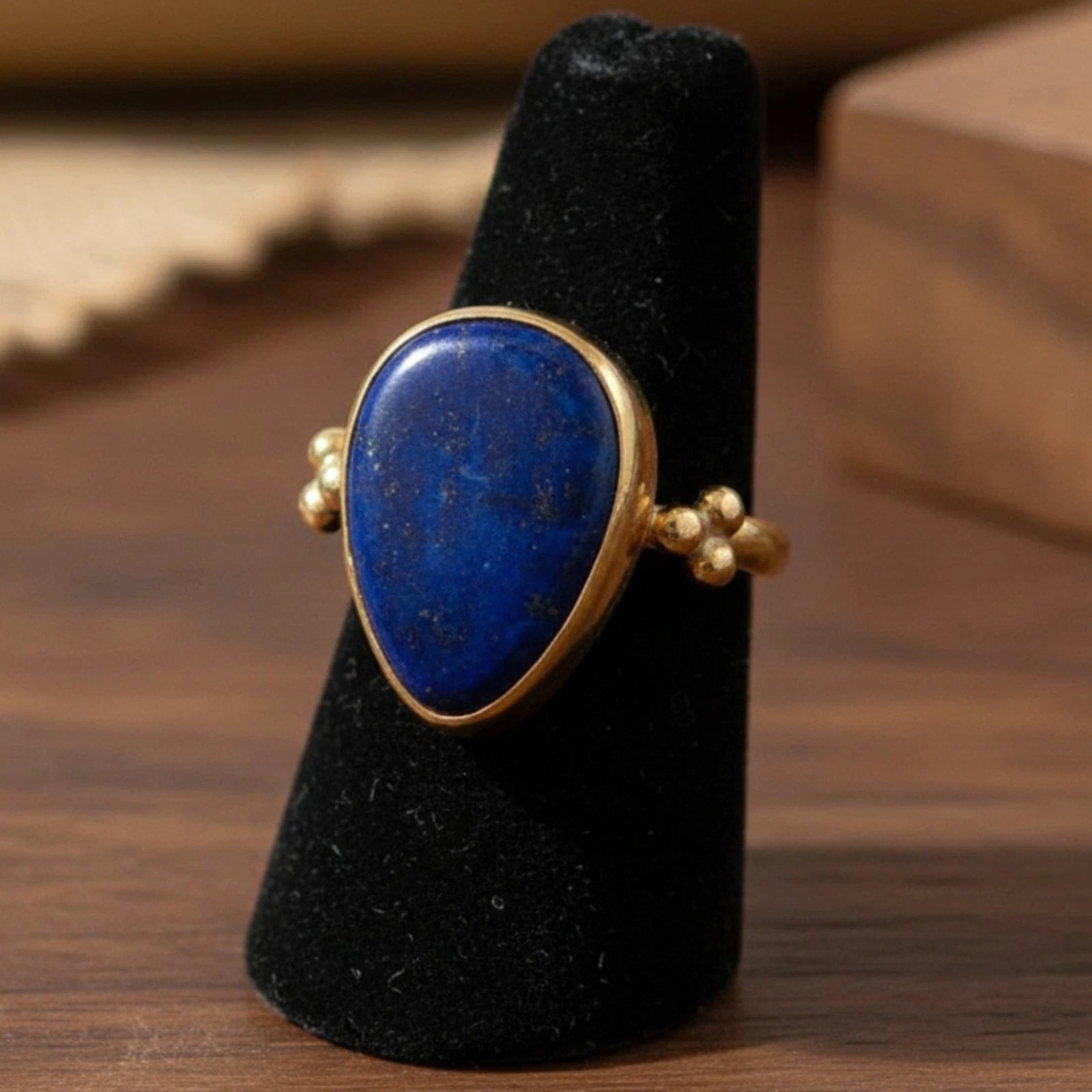 Designer lapis lazuli ring with hammered 925 silver, handmade women's Turkish jewelry from Bodrum, perfect gift