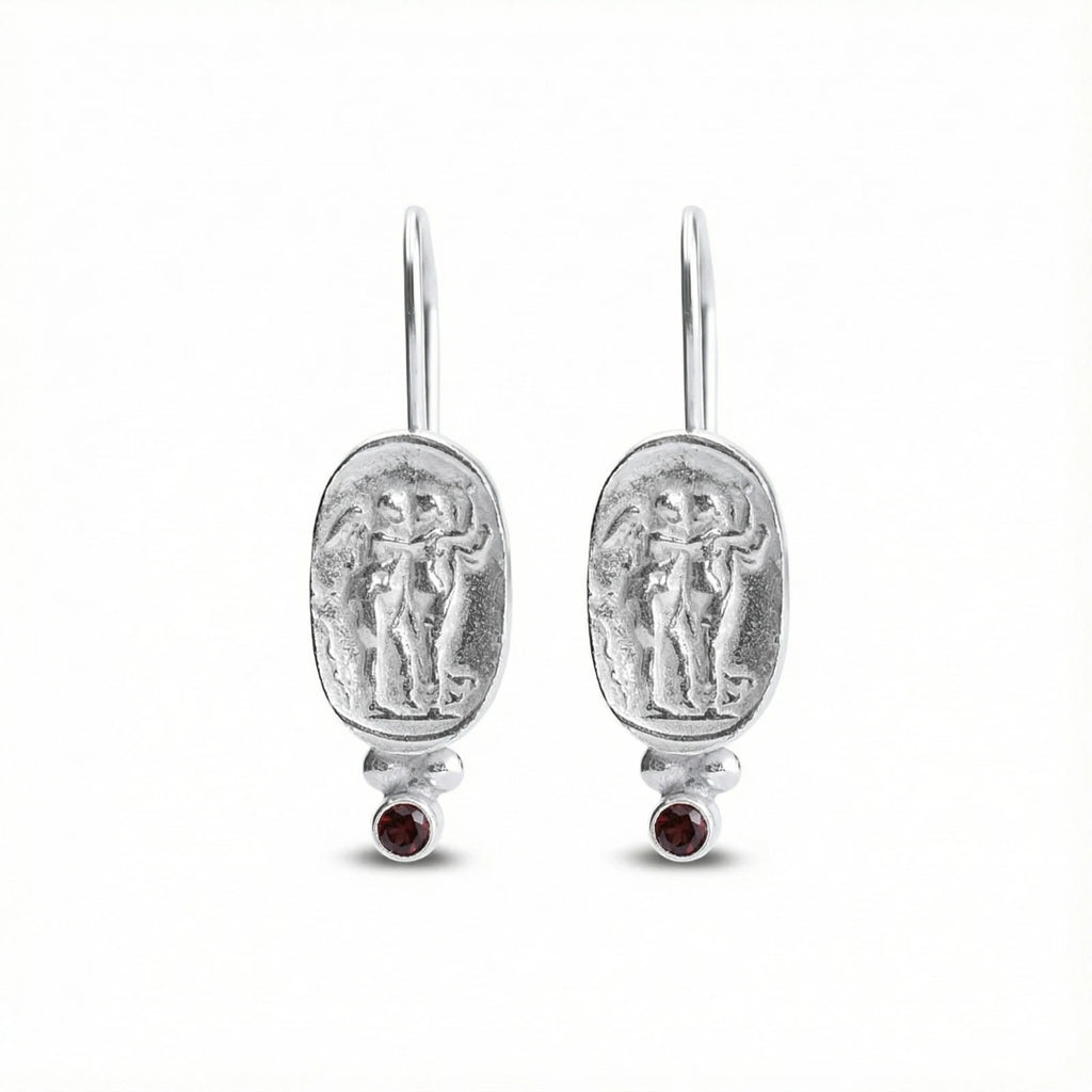 Handmade Roman coin earrings in 925 sterling silver, ancient Turkish jewelry by Sultan Yılmaz, Bodrum atelier
