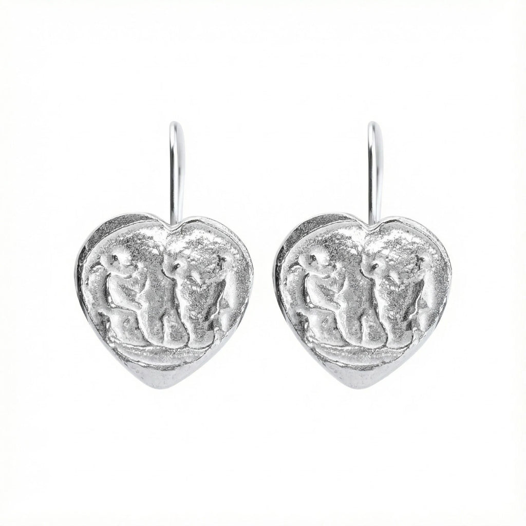 heart coin dangle earrings in 925 sterling silver handcrafted by Turkish designer Sultan in Bodrum
