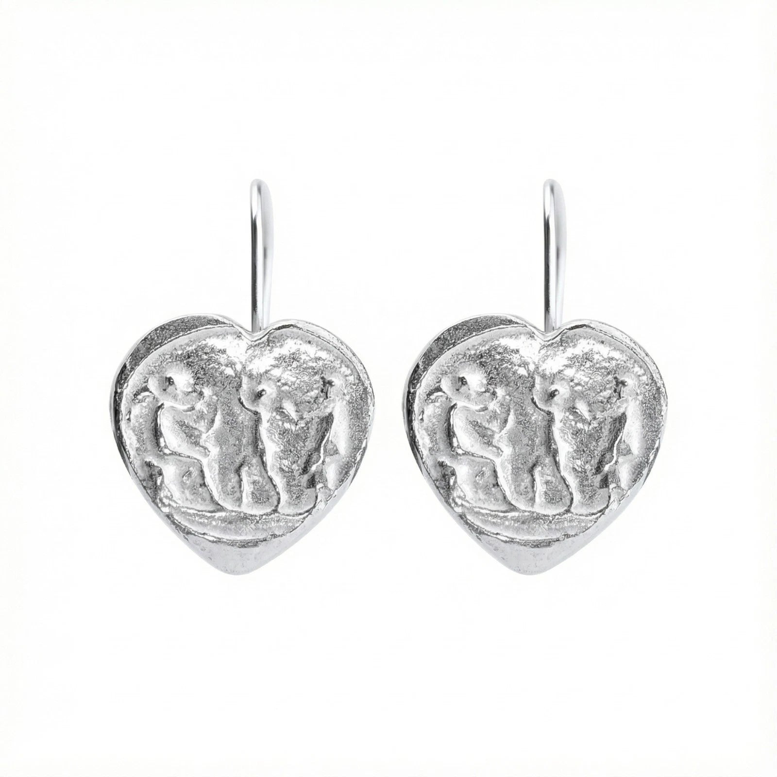 heart coin dangle earrings in 925 sterling silver handcrafted by Turkish designer Sultan in Bodrum
