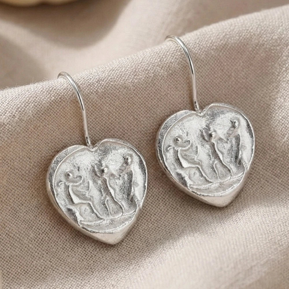 Elegant heart coin dangle earrings, perfect gift for her, handcrafted in Bodrum atelier with romantic symbolism