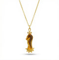 Handcrafted gold sea horse intaglio necklace in 925 sterling silver by designer Sultan, Bodrum atelier, ancient Roman inspired Turkish jewelry