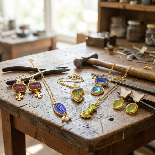 sultan venetian glass intaglio collection gold earrings necklaces bodrum atelier