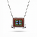 Handmade micro mosaic flower necklace in 925 sterling silver, Venetian-inspired Turkish jewelry by designer Sultan in Bodrum