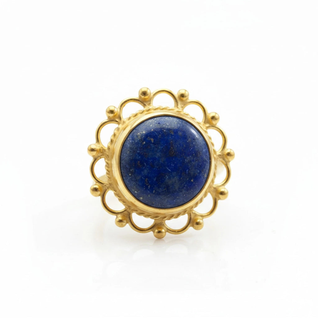 Lapis ring handcrafted by designer Sultan in Bodrum atelier, 925 sterling silver Turkish jewelry with wisdom symbol