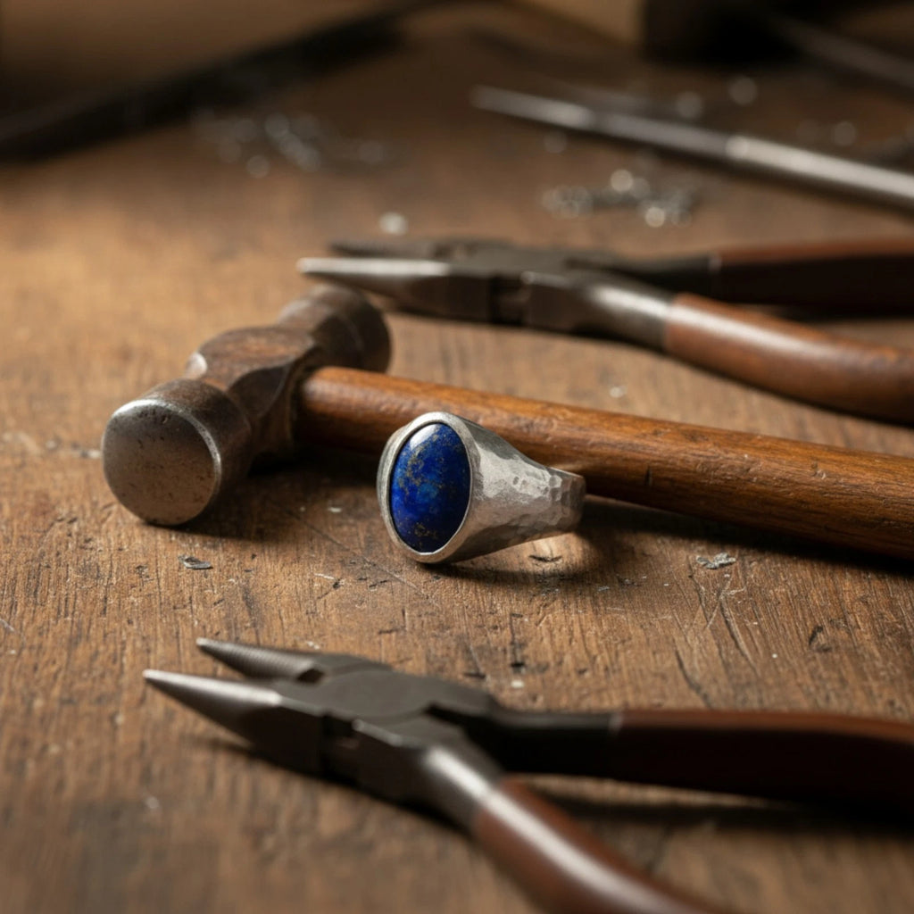 Lapis lazuli men's ring - handmade Turkish jewelry by Sultan - 925 sterling silver-atelier sultan