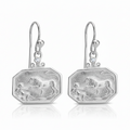 lion coin dangle earrings in 925 sterling silver with white topaz handcrafted by Turkish designer Sultan in Bodrum
