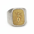 Handmade gold bee signet ring by Sultan, 925 sterling silver with 24K gold plating, ancient Roman inspired design, symbol of wisdom
