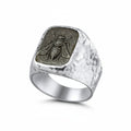 Handmade oxidized bee signet ring by Sultan, 925 sterling silver with ancient Roman inspired design, symbol of diligence and community

