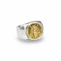 Handmade gold bee signet ring by Sultan, 925 sterling silver with ancient Roman inspired design, symbol of diligence and hard work
