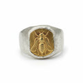 Handmade gold bee signet ring by Sultan, 925 sterling silver with 24K gold plating, ancient Roman inspired design, symbol of diligence
