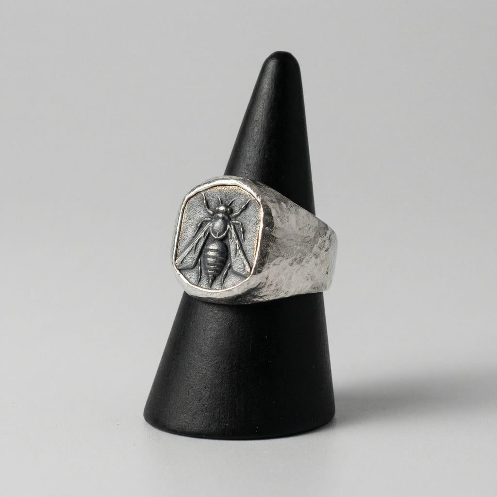 Handmade statement bee signet ring - designer Turkish jewelry with ancient Roman inspired motif"