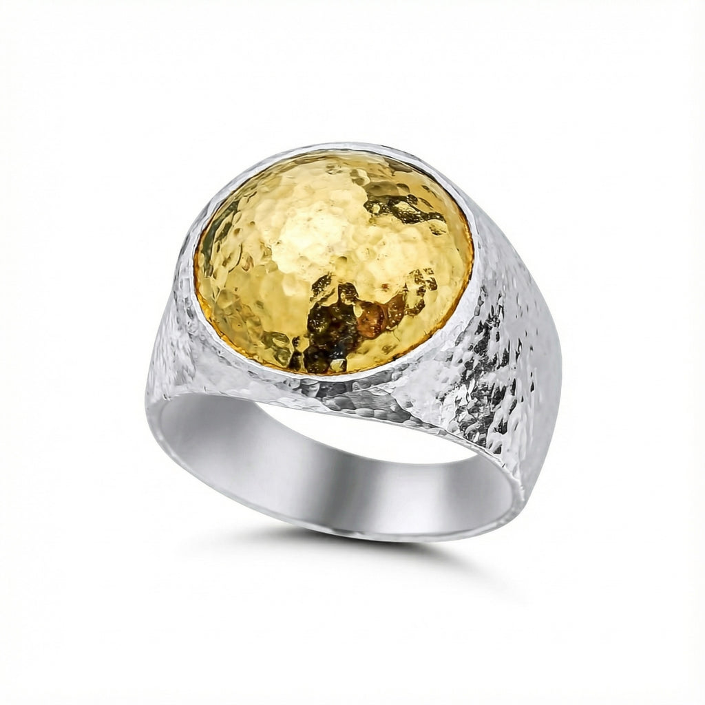 Hammered dome ring handcrafted by Sultan Yılmaz in Bodrum - 925 sterling silver Turkish men's jewelry
