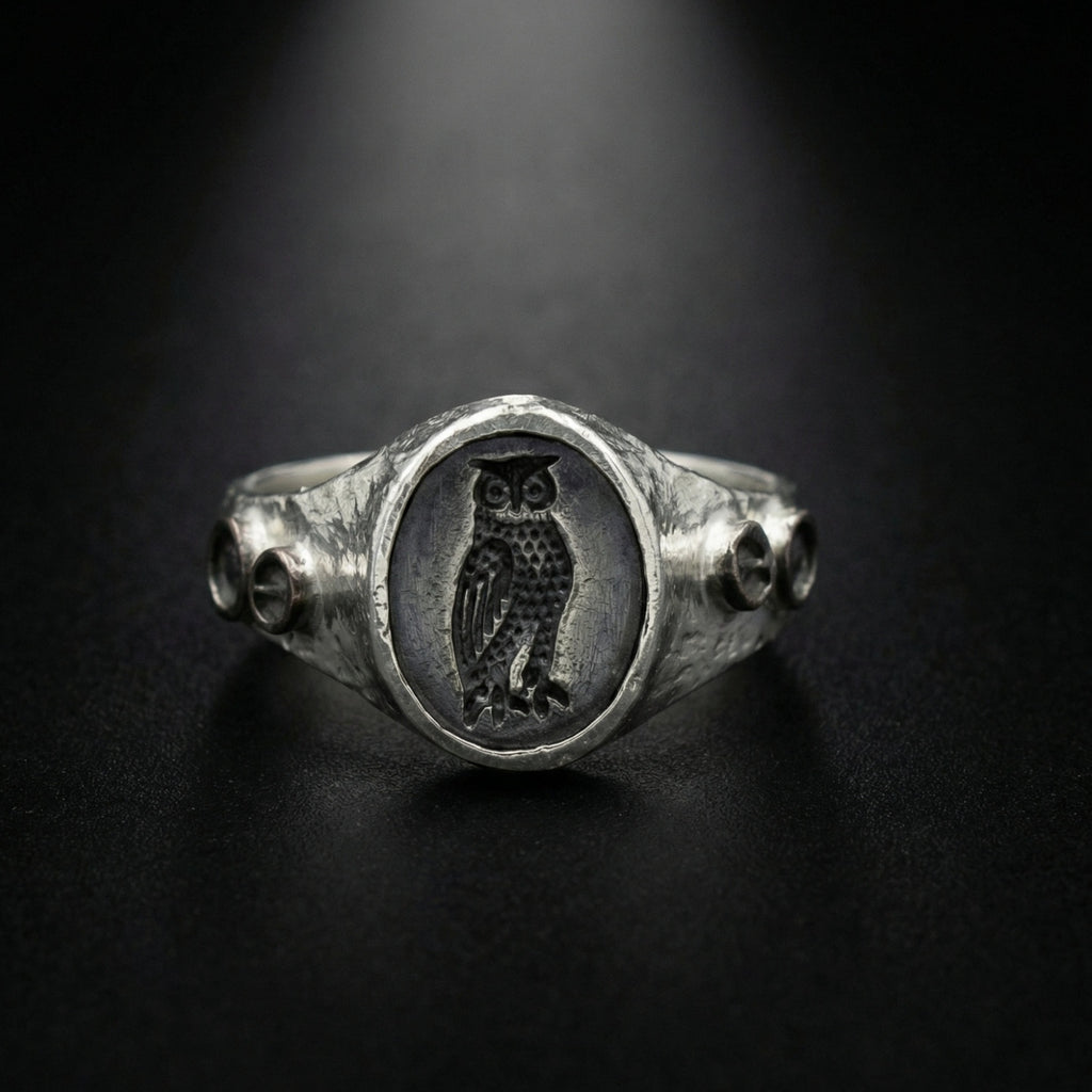 Handmade statement owl ring - designer Turkish jewelry with ancient Roman inspired motif
