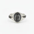 Oxidized silver owl signet ring handcrafted by Sultan Yılmaz in Bodrum - 925 sterling silver men's jewelry