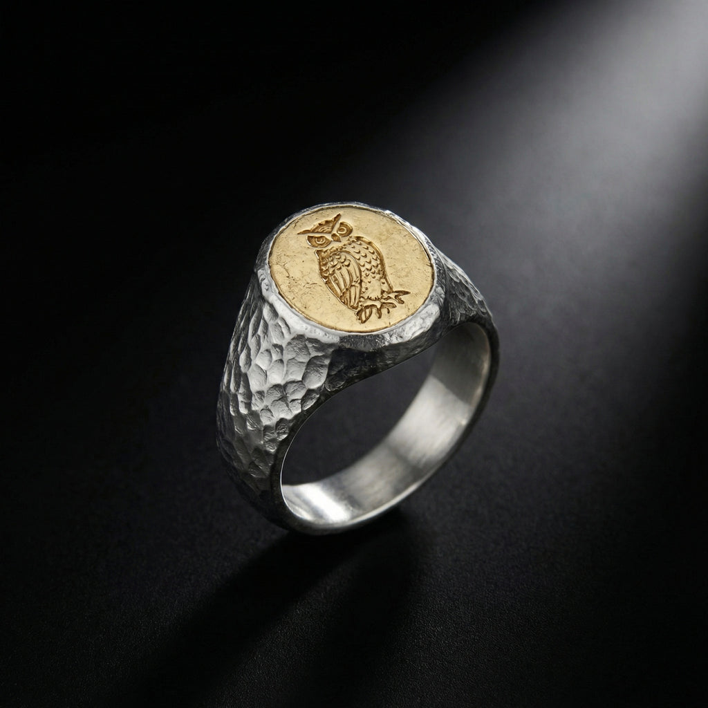 2 tone 925 silver wisdom owl handmade ring by sultan bodrum turkey turkish men's jewelry