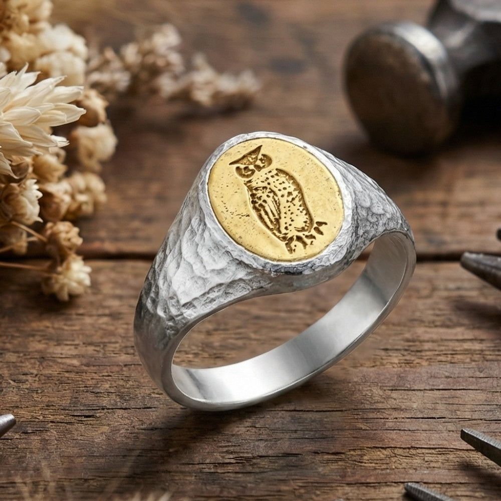 2 tone 925 silver wisdom owl ring by sultan bodrum turkey turkish men's jewelry
