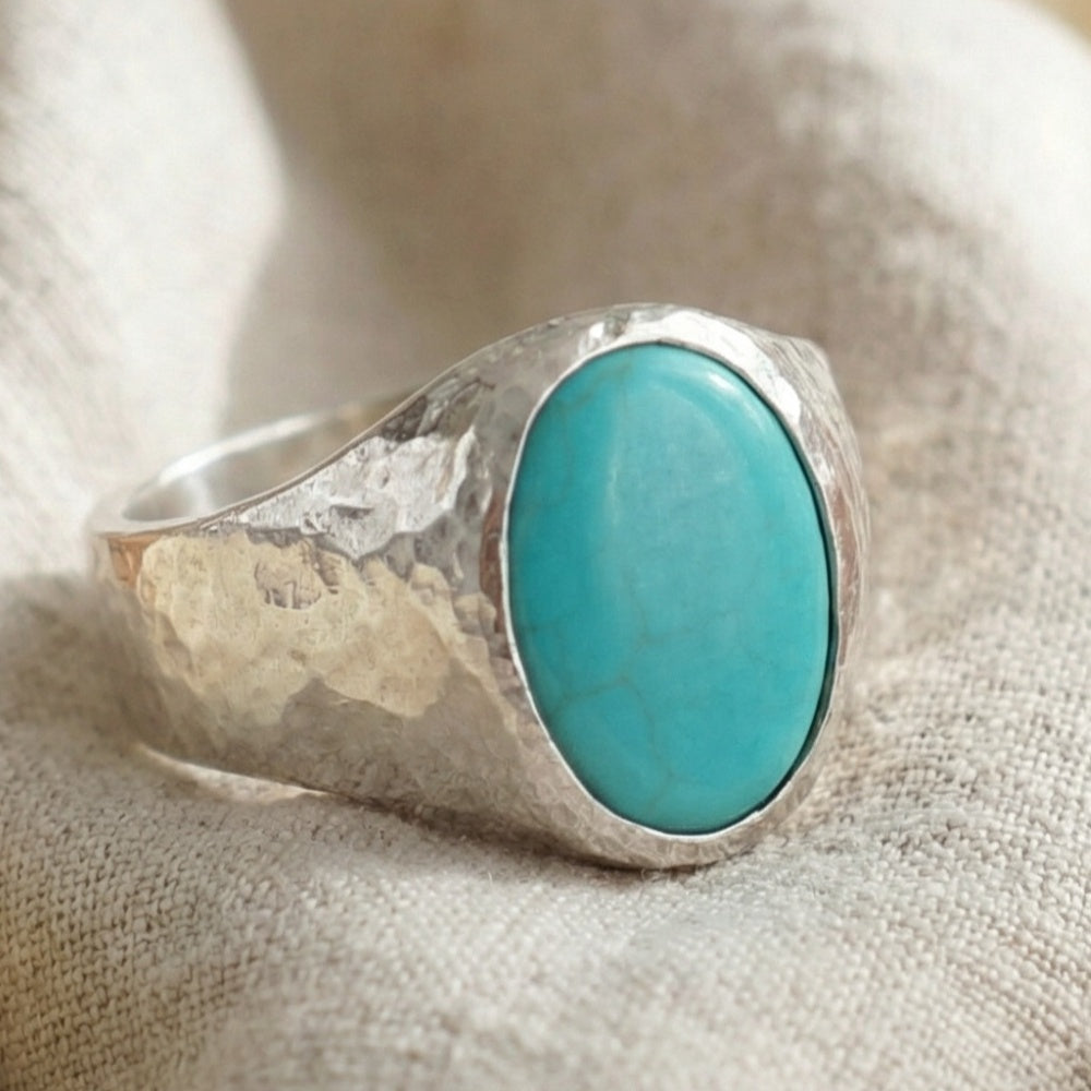 925 sterling silver turquoise protection ring - blue gemstone men's jewelry by designer Sultan