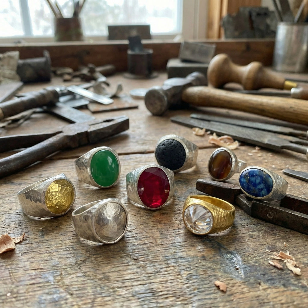Limited edition turquoise signet ring - fine Turkish jewelry crafted in hammered men signet ring colleciton Bodrum workshop by Sultan
