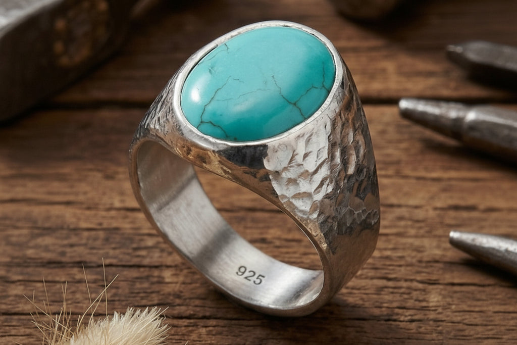 Limited edition turquoise signet ring - fine Turkish jewelry crafted in Bodrum workshop by Sultan