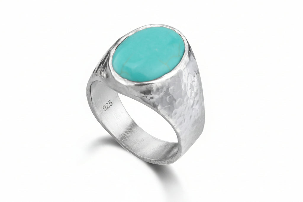Turquoise ring handcrafted by Sultan Yılmaz in Bodrum - 925 sterling silver Turkish men's jewelry