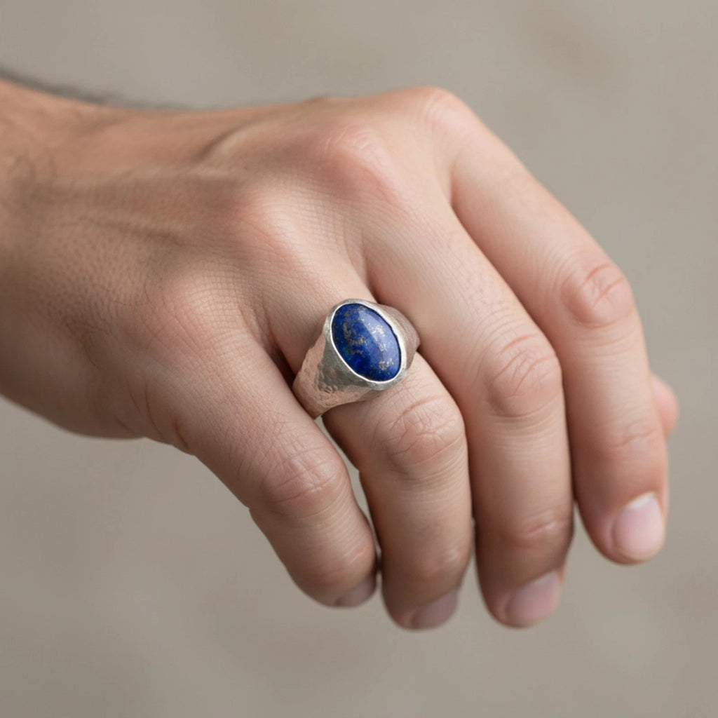 Lapis lazuli men's ring - handmade Turkish jewelry by Sultan - 925 sterling silver