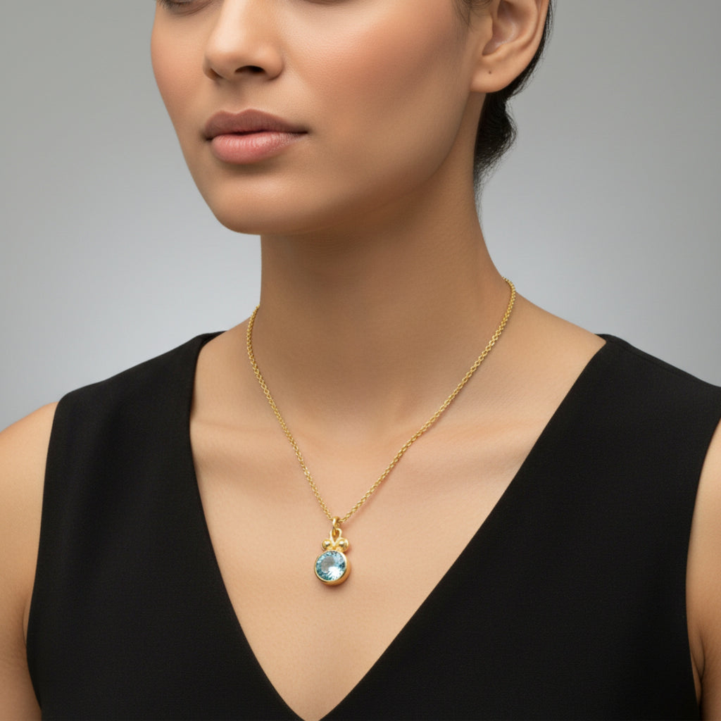 Designer blue topaz necklace - handmade Turkish artisan jewelry with statement gemstone by Sultan