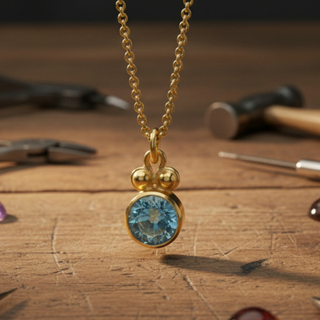 Limited edition blue topaz necklace - fine Turkish jewelry crafted in Bodrum workshop by Sultan