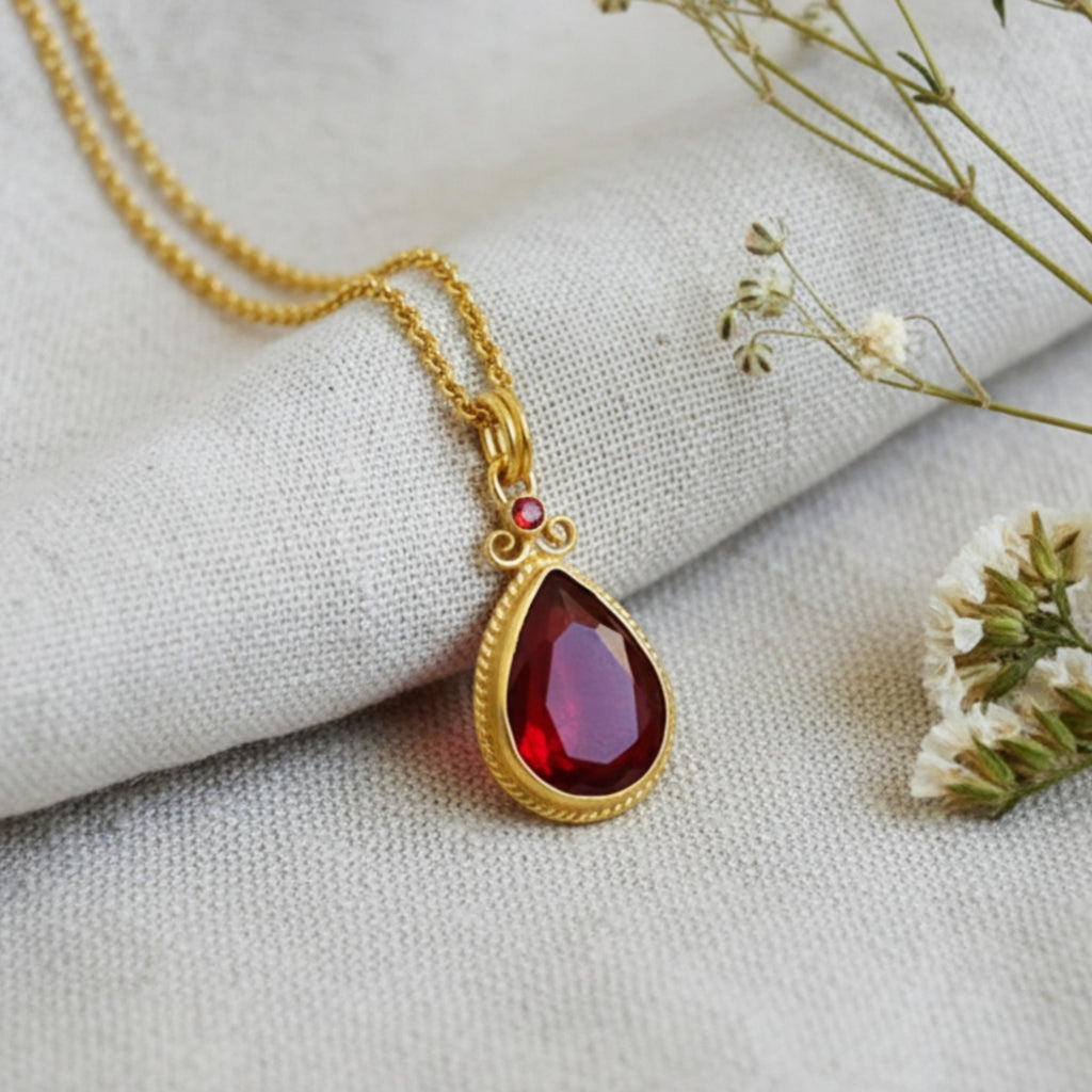 925 sterling silver red topaz necklace - symbol of passion women's jewelry by designer Sultan