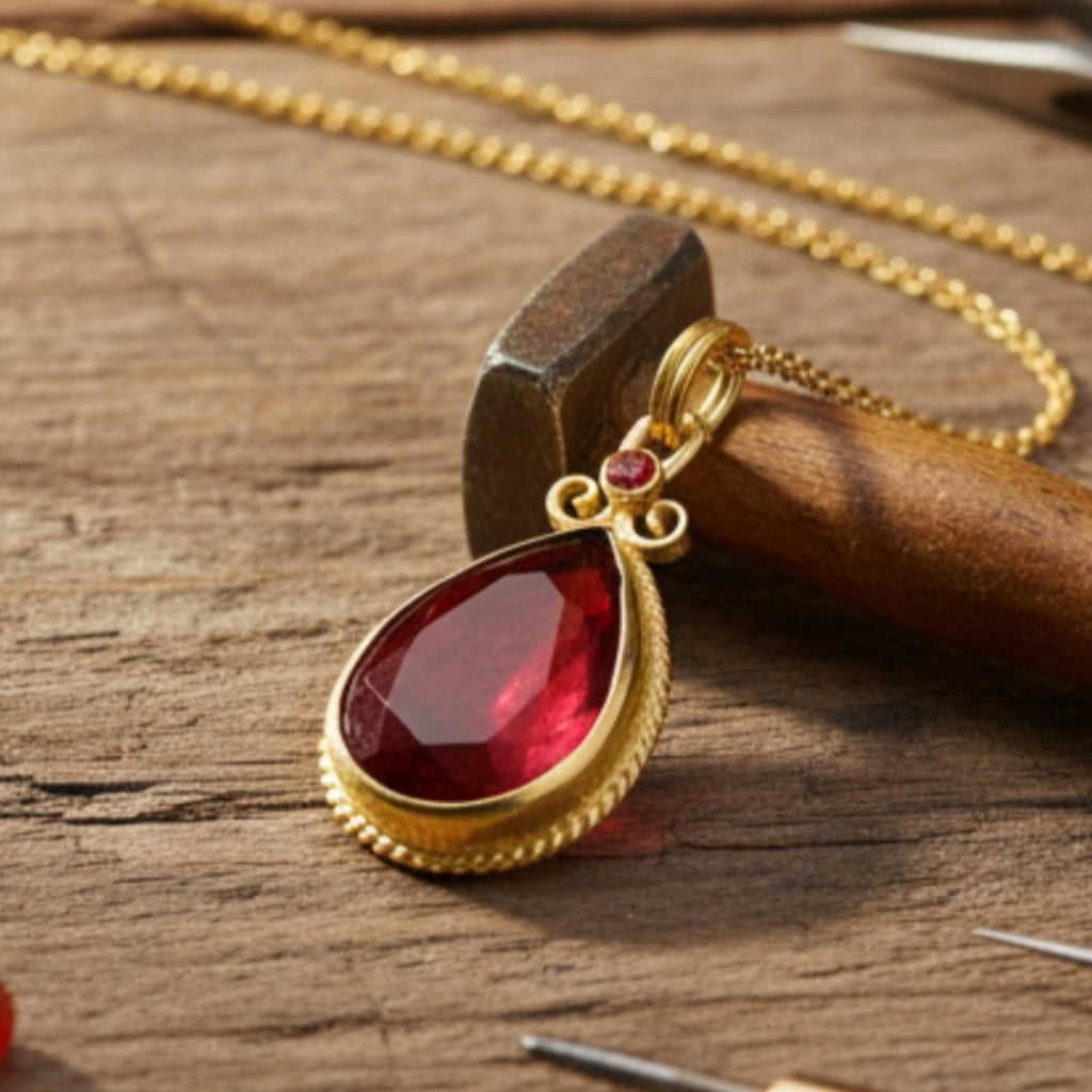 Limited edition red topaz necklace - fine Turkish jewelry crafted in Bodrum workshop by designer Sultan