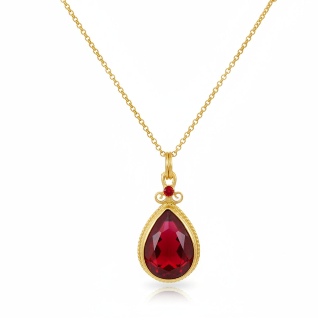 Red topaz necklace handcrafted by Sultan Yılmaz in Bodrum - 24k gold plated 925 sterling silver Turkish jewelry
