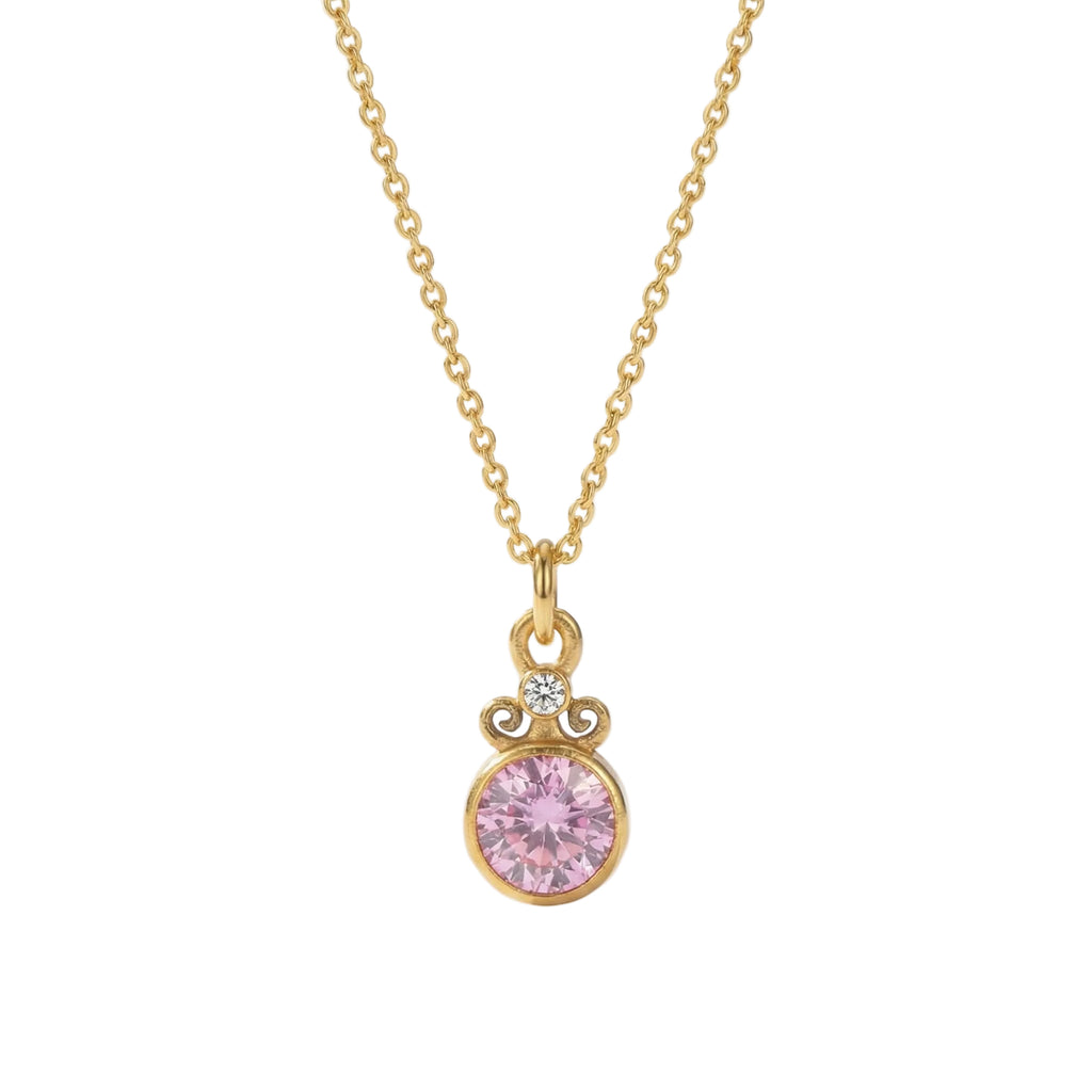 Handmade white and pink topaz necklace in 925 sterling silver, dual gemstone pendant by designer Sultan, Turkish artisan jewelry from Bodrum
