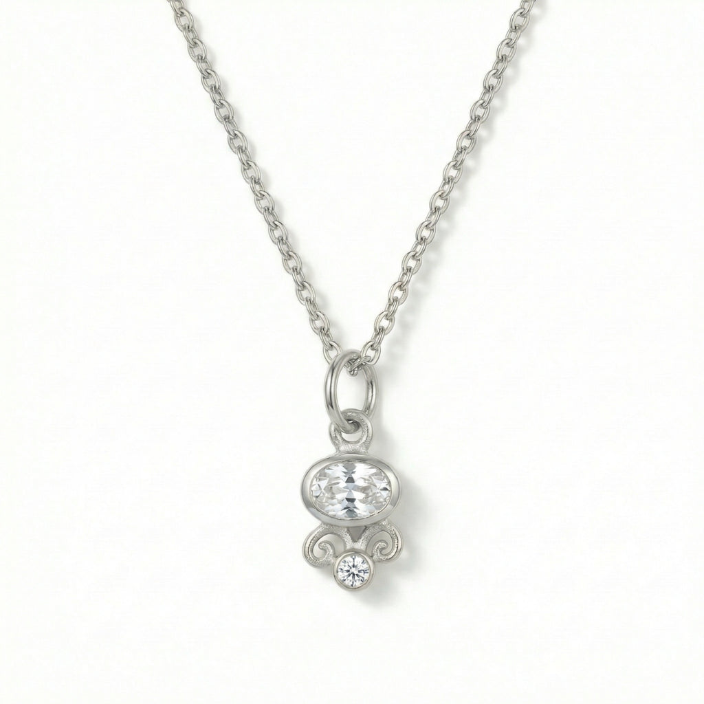 White topaz gemstone necklace in 925 silver, symbol of clarity and peace, handmade gift for her by artisan Sultan Bodrum