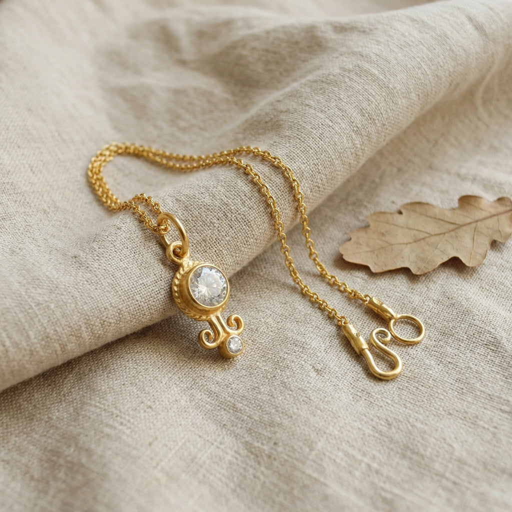 Dainty white topaz chain necklace 925 silver handcrafted Turkish jewelry ancient-inspired design by artisan Sultan