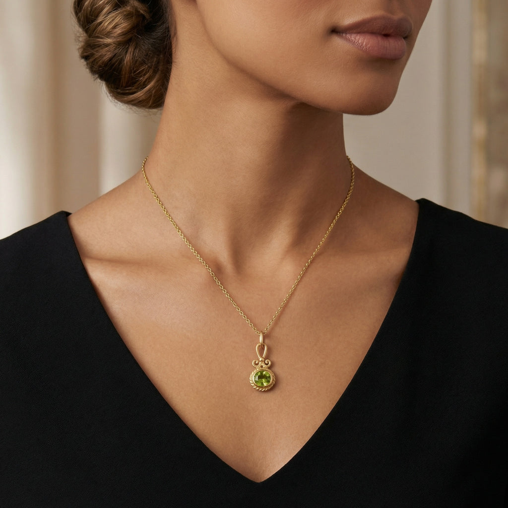 Dainty green peridot gemstone necklace 925 silver perfect gift for her Turkish designer jewelry by Sultan