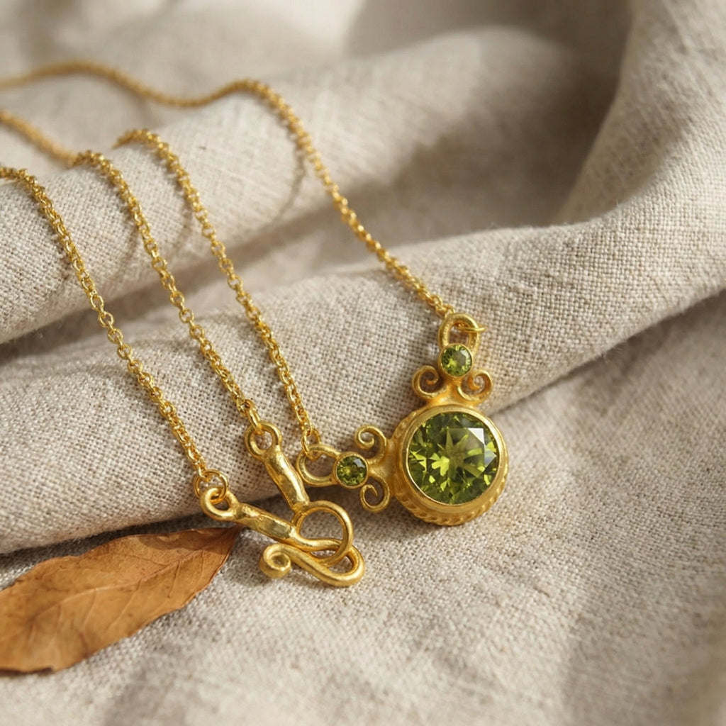 Green peridot gold necklace 925 sterling silver gift for her handcrafted Turkish artisan jewelry Sultan Bodrum