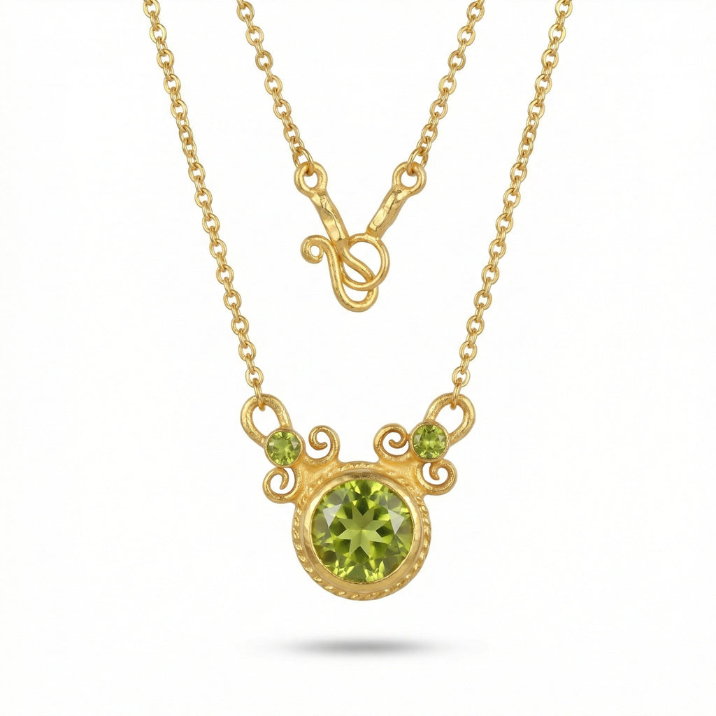 Handmade green peridot necklace in 925 sterling silver by Turkish designer Sultan from Bodrum atelier symbol of renewal
